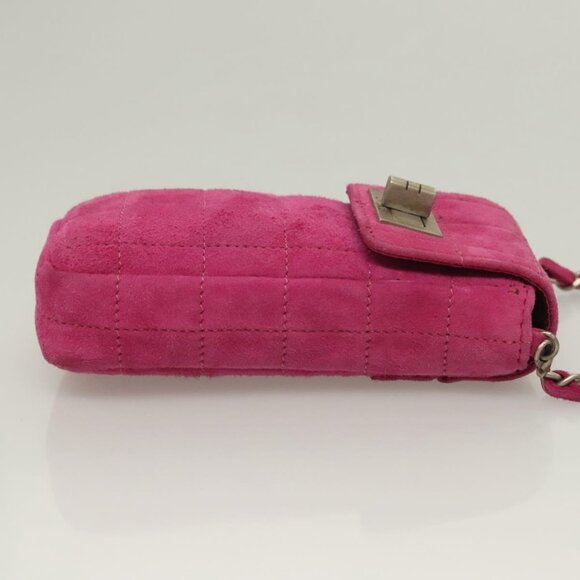 CHANEL Choco Bar Chain Shoulder Bag Suede Pink CC Auth 135452 - Picture 5 of 16